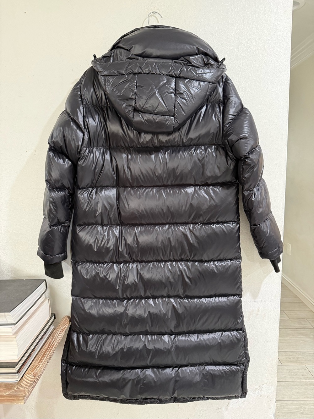 S13 NY Womenโs Hooded Long Puffer Coat Black Lined Sz M - Picture 2 of 6